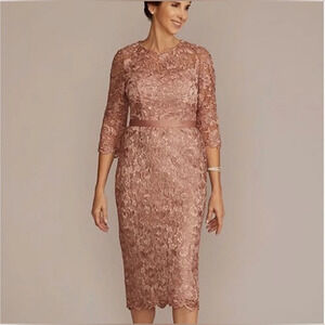 Oleg Cassini Women’s Lace Midi Sheath Dress Blush Pink Wedding Party Size 12